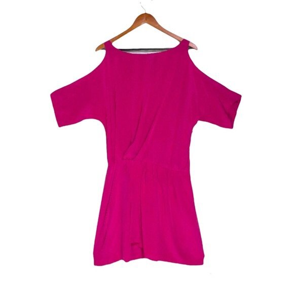 Jay Godfrey Magenta Pink Cold-Shoulder Cutouts Wrap Drape Silk Mini Dress NWT - Picture 1 of 8